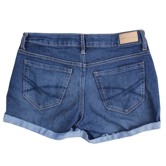 Women's Aeropostale "Midi" Low Rise Dark Blue Denim Cuffed Jean Shorts Size 0 - Picture 2 of 2